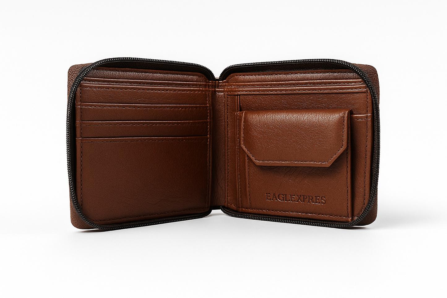 EagleXpres Signature Zip-Around Leather Wallet – Premium Burgundy Edition
