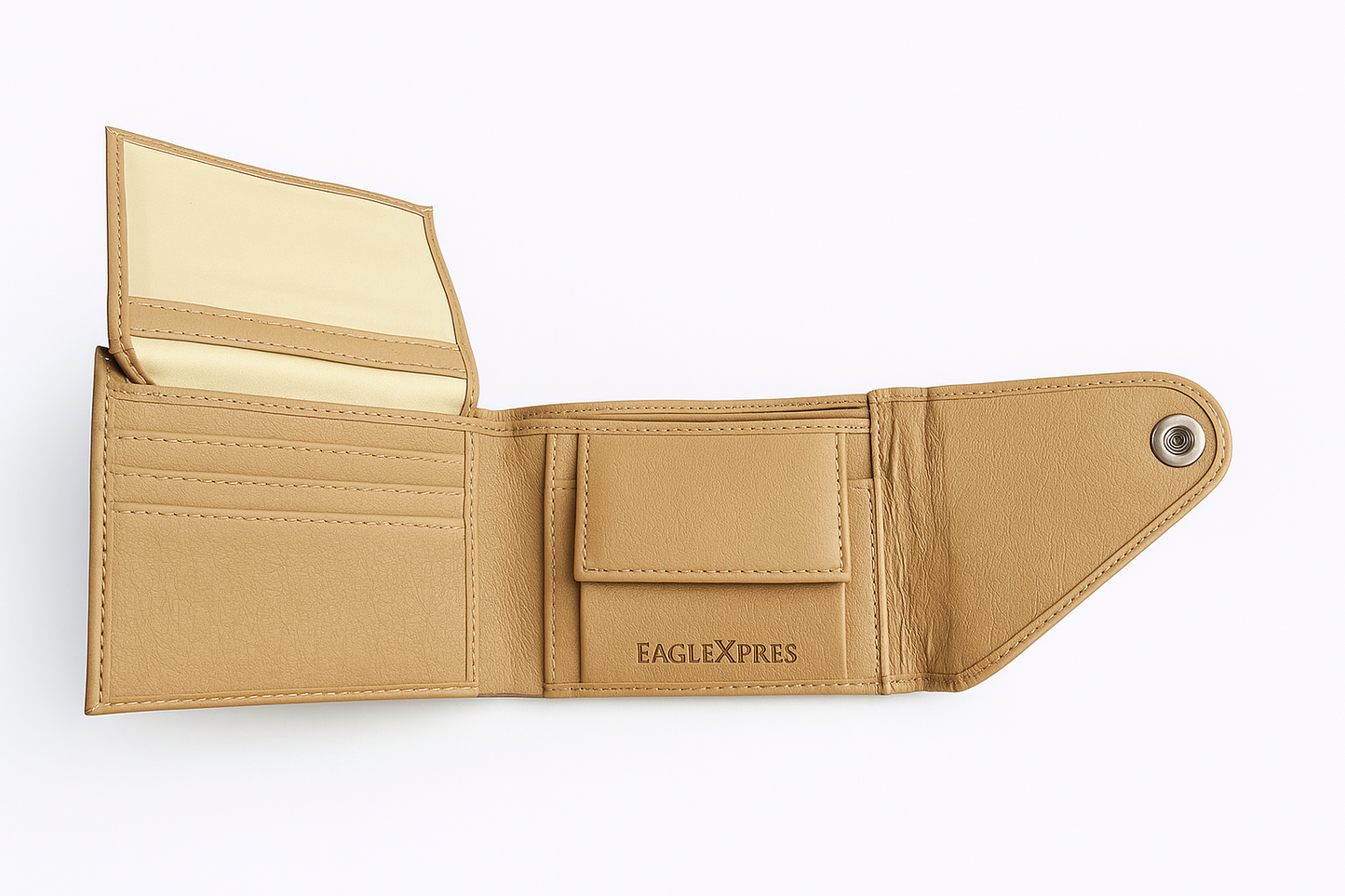 EagleXpres Premium Snap-Closure Leather Wallet β Classic Camel Edition