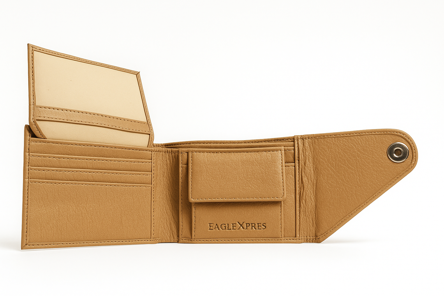 EagleXpres Premium Snap-Closure Leather Wallet β Classic Camel Edition