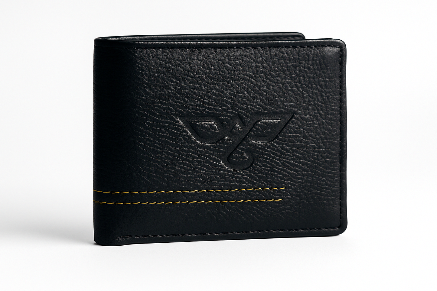 EagleXpres Midnight Black Leather Wallet β Yellow Stitch Signature Edition