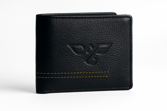 EagleXpres Midnight Black Leather Wallet – Yellow Stitch Signature Edition