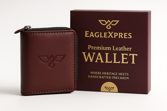 EagleXpres Signature Zip-Around Leather Wallet – Premium Burgundy Edition