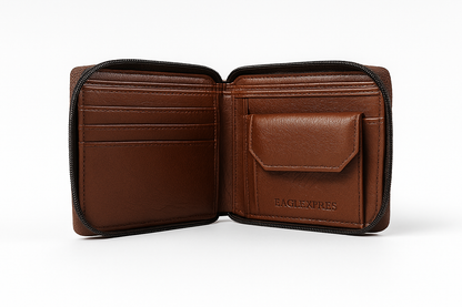 EagleXpres Signature Zip-Around Leather Wallet – Premium Burgundy Edition