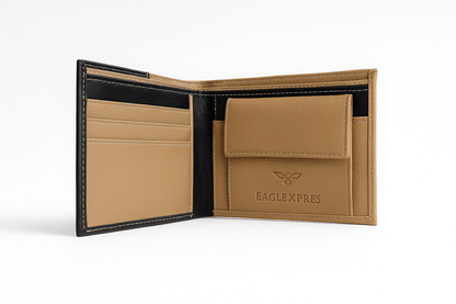 EagleXpres Two-Tone Bifold Wallet – Black & Camel Edition