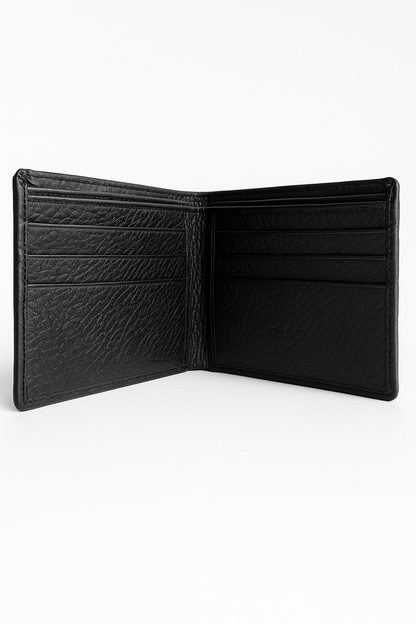 EagleXpres Midnight Black Leather Wallet – Yellow Stitch Signature Edition